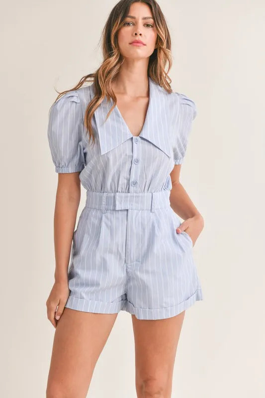 MABLE Romper Striped Light Blue Puff Short Sleeve Collared Neck Lt Blue 187aa2a32bba4f1d953d073985576c02-Max-Origin Trendsi
