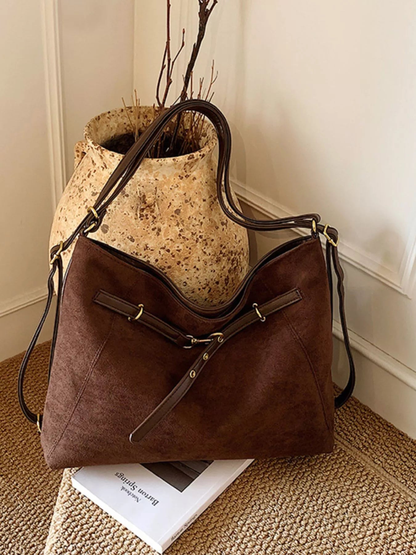 Womens Suede Tote Bag Large Handbag 187e01ca-010a-4db3-9370-65230e23e35c-Max-Origin Trendsi