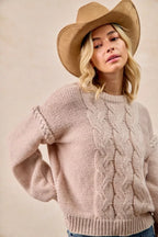 BiBi Sweater Cable Knit Womens Mocha Pullover with Shoulder Braid Detail 188428a0af6d43bb804ea78667b1481f-Max-Origin Trendsi