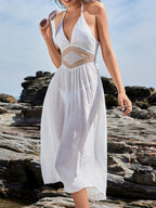 Swimwear Cover-Up Dress Crochet White Waist Halter Sleeveless V Neck Cutout 188f26cb-412a-40f9-b281-973573ea6333-Max-Origin Trendsi