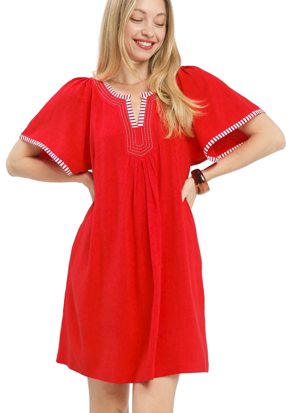 Umgee Linen Trim Tunic Dress