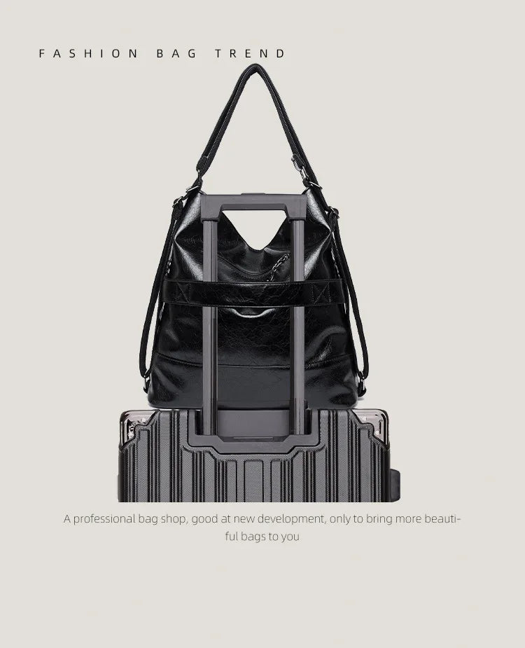 Women's Casual Tote Handbags Pu Leather Zipper Outer Pockets Backpack Crossbody