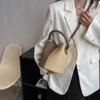 Women's Bucket Bag Small Coffee Brown PU Leather Two-Tone Casual Crossbody