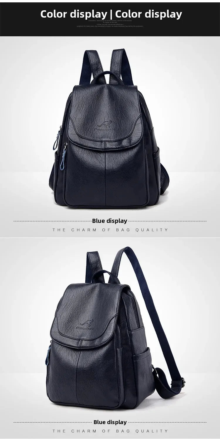 Women's Backpack Flap Soft Pu Leather Medium Fashionable Travel Shoulder Bag