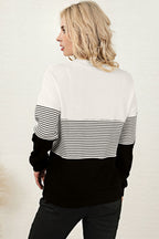 Women Knit Top Striped White Black Color Block Long Sleeve Pullover 18a8c147-5220-4e53-a368-b677f5dad910-Max Trendsi