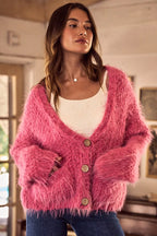 SO ME Womens Cardigan Pink Soft Touch Hairy Loose Fit Cozy Sweater 18aeb53e96884e948ddbfcc42f4b1aa3-Max-Origin Trendsi