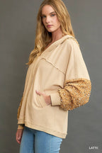 Umgee Sequined Jacket French Terry Latte Color Hooded Oversized Outwear 18bf068e-0449-473f-b779-7c994fa9f3d9-Max-Origin Trendsi
