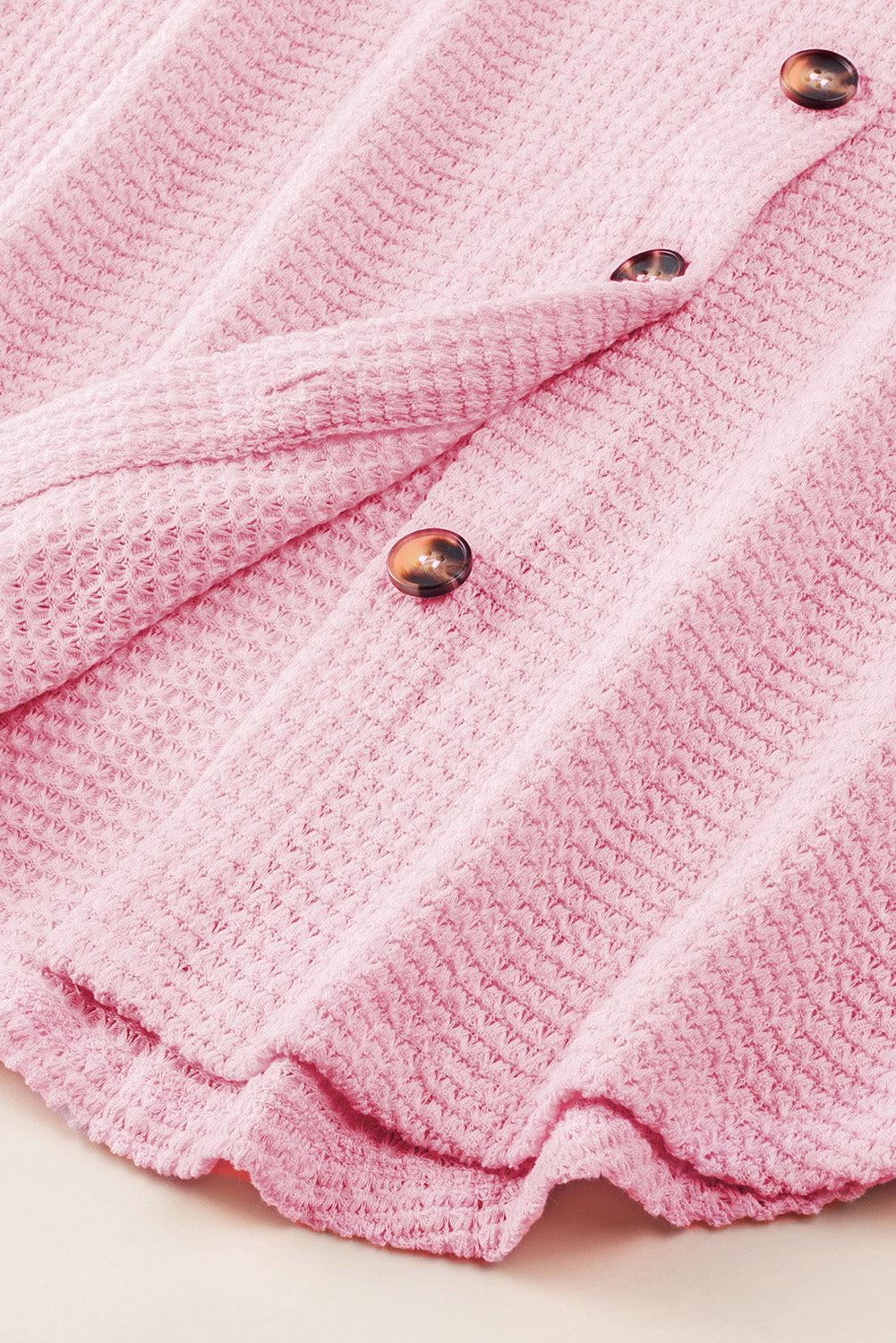 Waffle-Knit Women Shirt Collared Neck Long Sleeve Pocketed Single Breasted 18c094e0-4c8a-460c-a873-283b1d64f34b-Max Trendsi