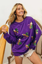 BiBi Sweatshirt Purple Mardi Gras Fleur De Lis Sequin Patches Long Sleeve Top 18c3ebe90b2b4807991cb608a55da9d3-Max-Origin Trendsi