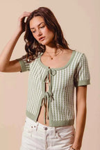 SO ME Knit Cardigan Sage Green Textured Vertical Stripe Tie Front 18dbc55a-86ce-4cda-88da-ea7393fff65e-Max-Origin Trendsi