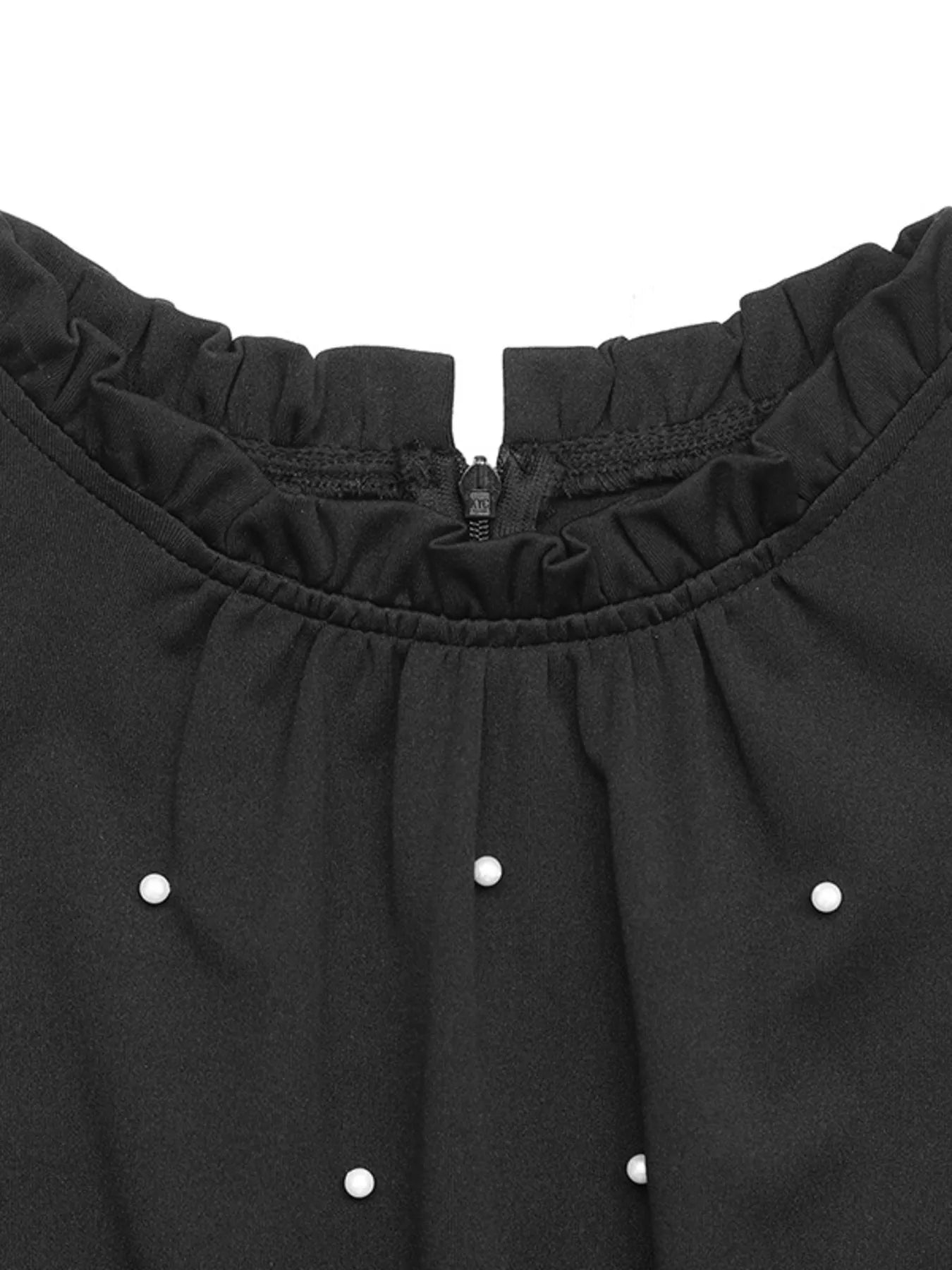 Black Jumpsuit Pearl Detail Ruffled Cap Sleeve Bow Tied Belted One-piece 18e6c0e8658446f29814f2a24d5ae46d-Max-Origin Trendsi