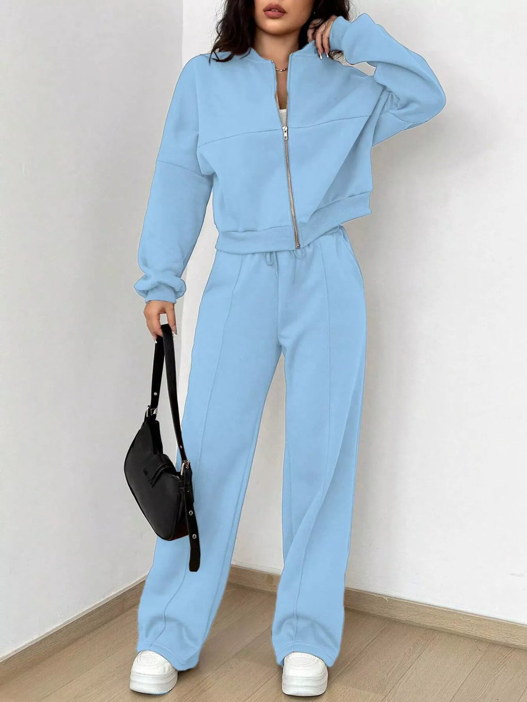 Womens Outfit Set Casual Solid Color Zipper Jacket and Wide Leg Pants 18e7304588e24903b741877a519ae3aa-Max-Origin Trendsi
