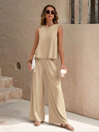 Outfit Set Round Neck Sleeveless Top and Wide Leg Pants Set 18e77c90-b03f-4ed7-8ce8-b370a9d8cc15-Max Trendsi