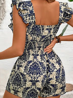Women's Romper Ruffled Paisley Printed Square Neck Short Sleeve Smocked 18e915f868e046d39e0542866b0f00b4-Max-Origin Trendsi