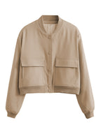 Women Baseball Cropped Jacket Pocketed Solid Snap Collared Long Sleeve 18e9bbcd-49c5-40fd-bf5f-433fde19f486-Max Trendsi