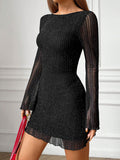 Backless Long Sleeve Mini Dress with Slight Stretch in 100% Polyester