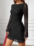 Backless Long Sleeve Mini Dress with Slight Stretch in 100% Polyester