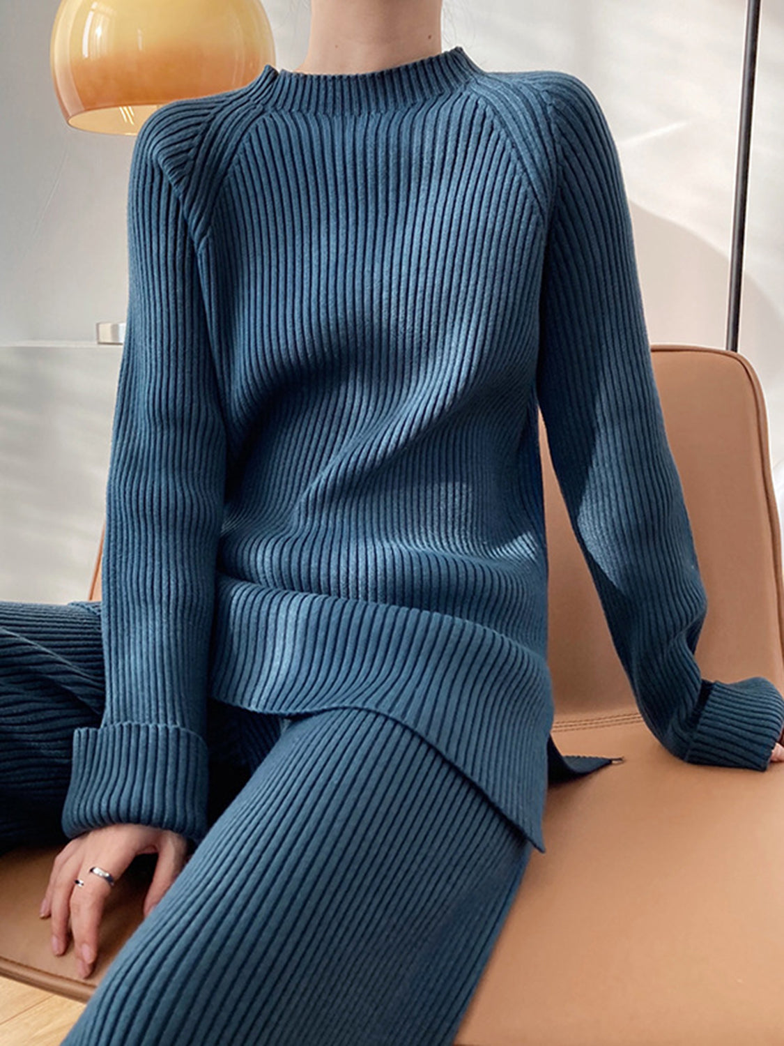 Women Sweater Set Mock Neck Raglan Sleeve Top and Pants 2 Pcs Set 18fd4c71-b050-4192-ad10-88c7c9c8a226-Max Trendsi