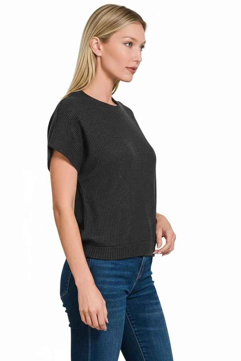 Zenana Round Neck Banded Button Short Sleeve Sweater 18fff003-f2e5-4ba5-9b47-dce062300ff0-Max-Origin Trendsi