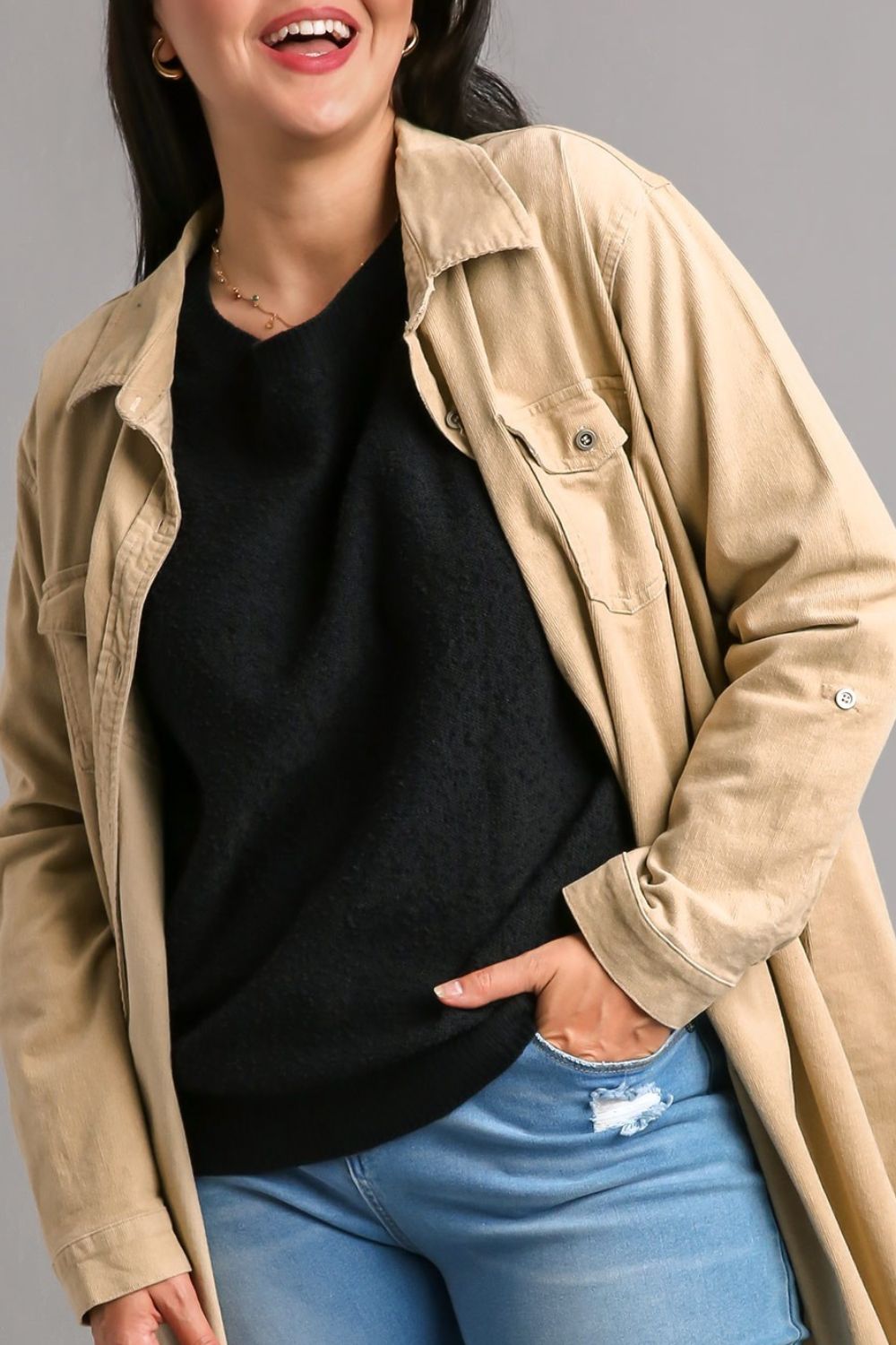 Umgee Black Sweater Round Neck Long Sleeve Soft Knit Oversized S-2XL 190ae538-e892-46f4-8563-b6c522220219-Max Trendsi