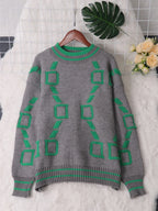 Women's Sweater Contrast Round Neck Long Sleeve Oversized Ribbed 190fbf7045da43c3b2083ab581142370-Max-Origin Trendsi