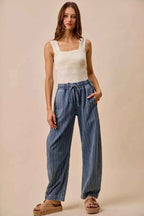 SO ME Stripe Denim Barrel Jeans Drawstring Waistband