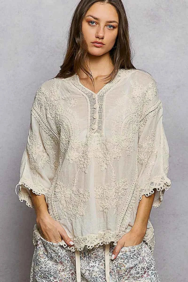 POL Women Blouse Cotton Floral Lace Embroidered Top with Trim Edge 19155040-03ff-4ad1-8291-a852237962df-Max-Origin Trendsi