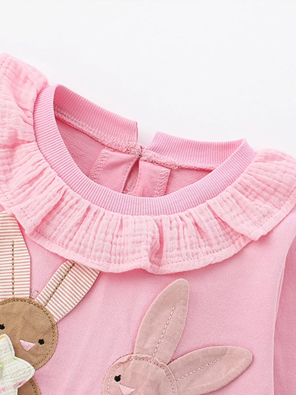 Children's Girl Sweatshirt Dusty Pink Cute Bunny Applique Ruffle Collar 1925945613e24db69737a240494377df-Max-Origin Trendsi