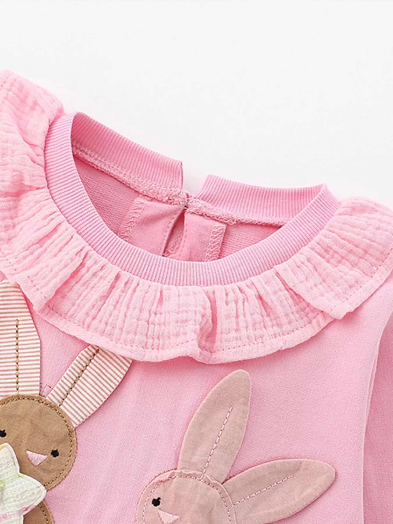 Children's Girl Sweatshirt Dusty Pink Cute Bunny Applique Ruffle Collar 1925945613e24db69737a240494377df-Max-Origin Trendsi