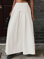 High-Waisted Maxi Skirt with Button Closure, Lightweight Polyester Fabric