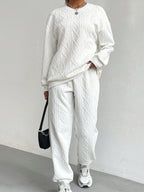 Women’s Set Sweatshirt Textured Diamond Long Sleeve Top And Pants 2 Pcs White 193208d2-7718-467d-b1e0-bd1a82853c16-Max Trendsi