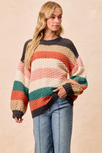 BiBi Womens Sweater Stripes Color Block Chunky Knit Oversized 1942c4d4384244178e6257583f456af2-Max-Origin Trendsi