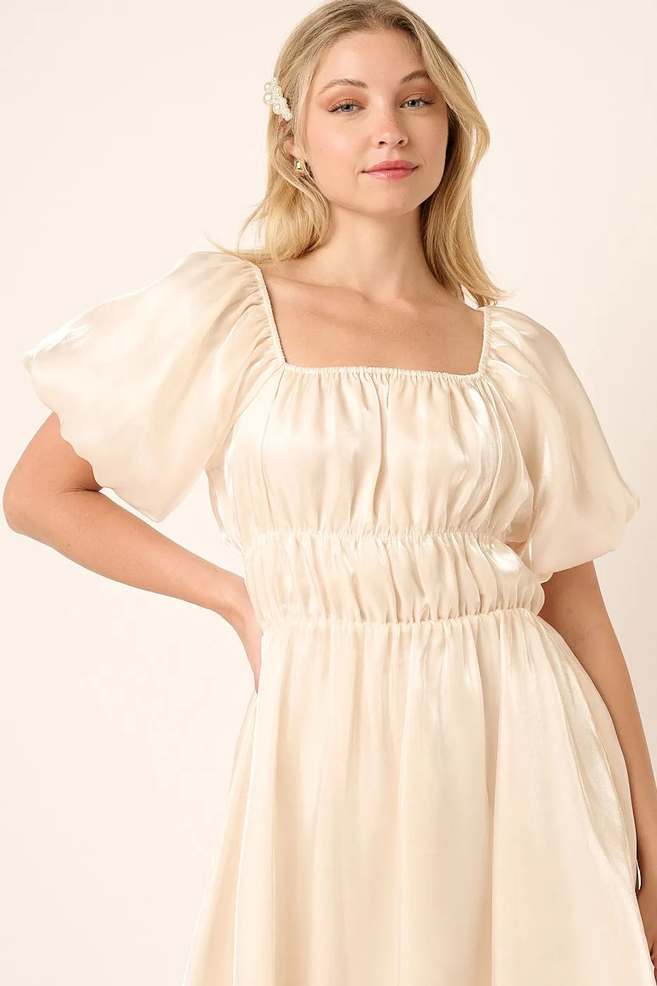 Mittoshop Mini Dress Metallic Cream Organza Fabric Balloon Sleeve Party 194545dd1a804181af6e35d57b5fc8d0-Max-Origin Trendsi