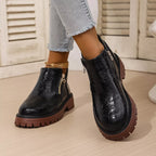 Women's Boots Pu Leather Side Zipper Round Toe Block Mid Heels Shoes 194c2fef577543c7966b509a546d7739-Max-Origin Trendsi