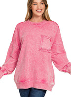 Zenana Halo Washed French Terry Exposed-seam Sweatshirt