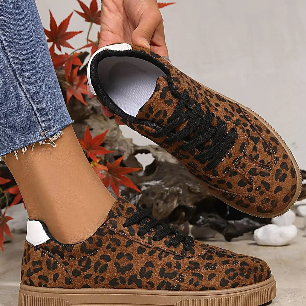 Women Sneakers Leopard Suede Lace Up Flat Shoes 1954997adc8e40118e30766e6976d08f-Max-Origin Trendsi