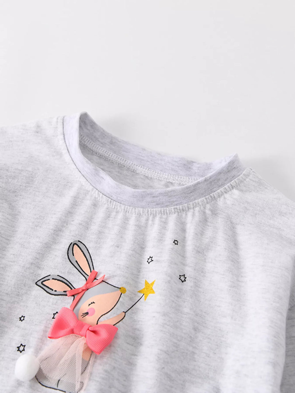 Girls Set Ruffle Top Light Gray Long Sleeve Top & Polka Dot Pants Set for Children 195f145ffac845cea505436ee734063d-Max-Origin Trendsi