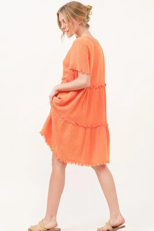 And The Why Tiered Dress Orange Washed Frayed Detail Raw Hem Short Sleeve 1962de9e78824f97938b97e3ca4dd584-Max-Origin Trendsi