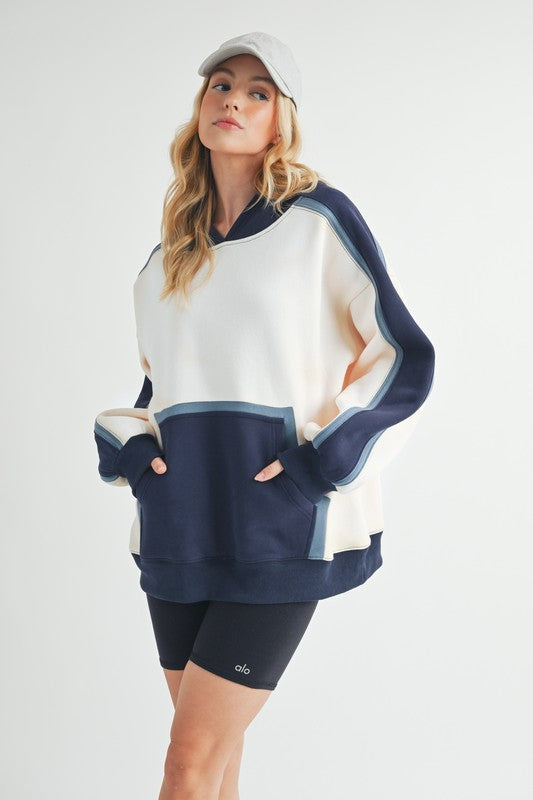 Aemi + Co Hoodie Dark Navy Color Block Kangaroo Pocket Long Sleeve 19681b52-eafa-4ec0-b37f-69533438a380-Max Trendsi