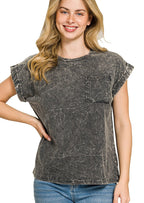 Zenana Full Size Crinkle Washed Round Neck Folded Short Sleeve Tee Plus Size