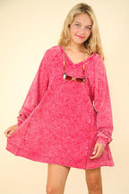 Mini Dress Pink VERY J Mineral Washed Oversized A-Line Magenta 197f11e6-2666-4dbb-be9a-6b36befa533e-Max Trendsi