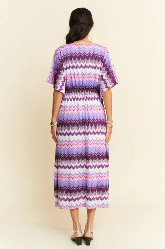 Davi & Dani Midi Dress Lilac Multi Color Wavy Tie Waist Flowy Sleeve 1980c7567091472db4e68911a92da42f-Max-Origin Trendsi