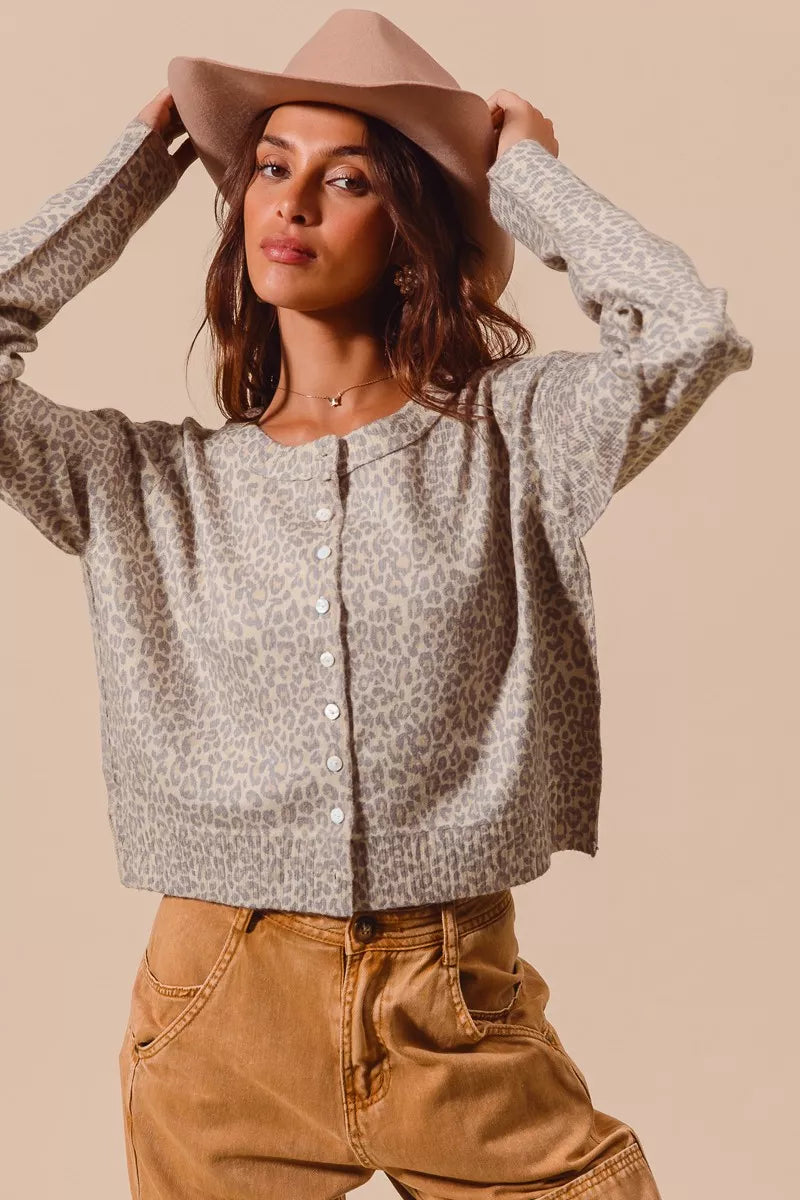 SO ME Womens Cardigan Leopard Two Tone Vintage Print Button Up 1981b84d5cd84c109a3d0a618b285823-Max-Origin Trendsi