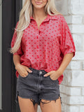 Heart Print Button-Down Shirt for Women