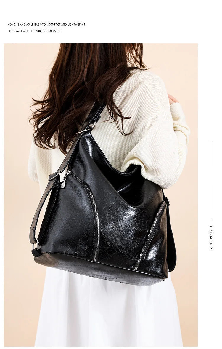 Women's Casual Tote Handbags Pu Leather Zipper Outer Pockets Backpack Crossbody