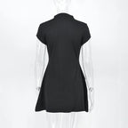 Fashion A-Line Mini Dress Mock Neck Short Sleeve Slim Waist Streetwear