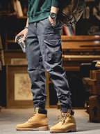 Men's Plus Size Casual Cargo Pants with Elastic Cuff and Drawstring Waist