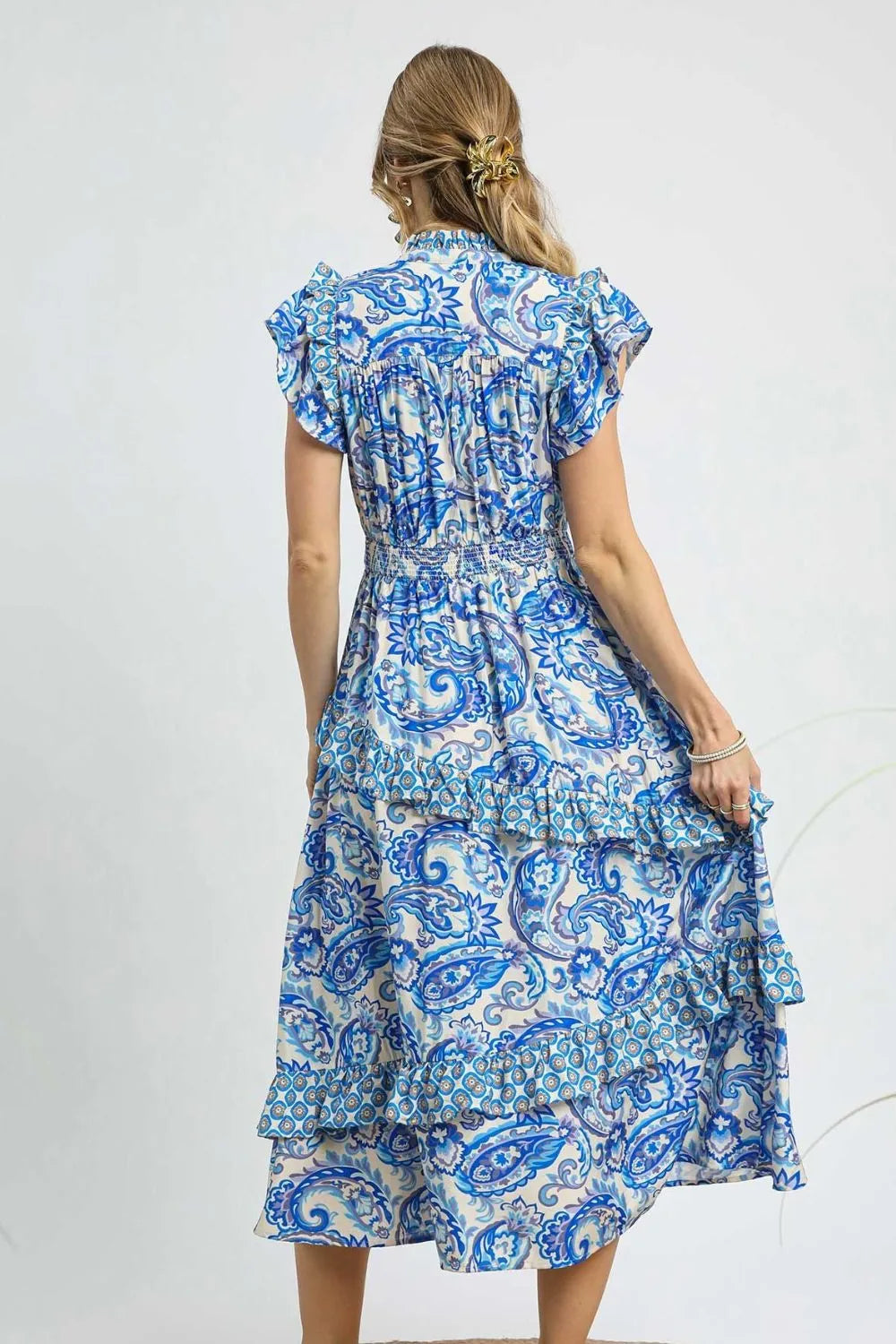 Umgee Midi Dress Royal Blue Paisley Print Ruffle Sleeve Smocked 19b0490e-54d9-4de0-b4e6-ffacb3329d1a-Max-Origin Trendsi