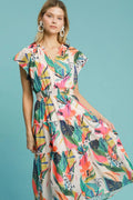 Umgee Midi Dress Orange Leaf Mix Print Cap Short Sleeve Tiered High Waist ORANGE MIX 19b3fe74-7949-48e5-ad1a-cafb0a72c342-Max Trendsi