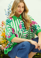 Umgee Mixed Floral and Stripe Button-Down Shirt
